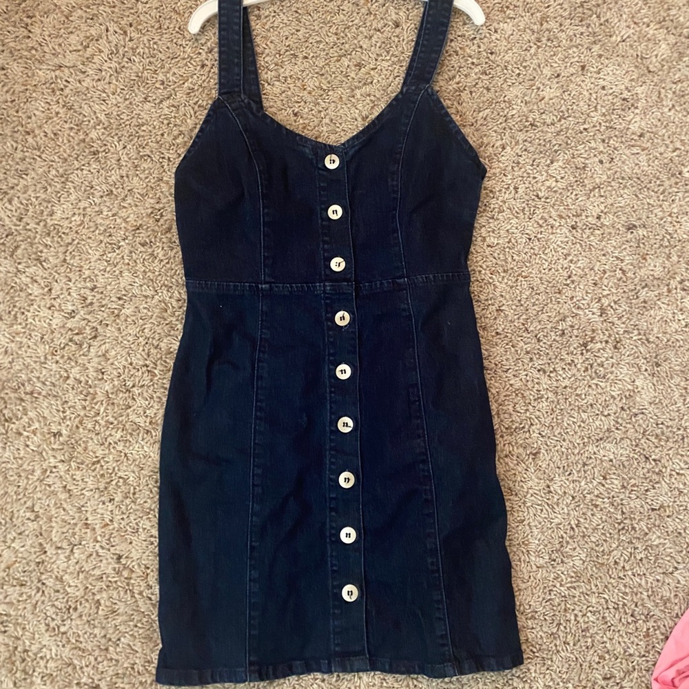 Others Follow dark denium overall dress